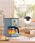 Amaste Coffee Maker, 5 Cup Coffee Pot with Three Brewing Modes, Retro Coffee Maker with Glass Carafe & Reusable Coffee Filter, Drip Coffee Maker Ideal for Home or Office, Keep Warm, Ash Blue