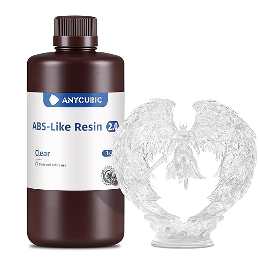 ANYCUBIC 2nd Gen Resin Technology ABS-Like Resin 2.0, 3D Printer Resin with High Toughness, More Precise Details, Low Odor, Wide Compatibility for All LCD Resin 3D Printers (Clear, 1kg)