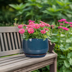 G EPGardening Ceramic Pot for Plants - Modern 7 Inch Round Planter with Drainage and Tray Indoor Outdoor for Flower, Porch Decor, Gardening Gifts, Retro Blue