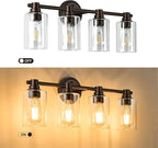 Bathroom Light Fixtures Wall Sconce Light with Clear Glass Oil Rubbed Bronze 4 Lights Bathroom Lighting Over Mirror Vanity Lights for Living Room,Bedroom,Restroom,Hallway E26 Base