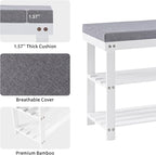 Apicizon 3-Tier Shoe Rack for Entryway, Bamboo Shoe Bench with Cushion Padded Seat, Small Shoe Organizer with Storage for Indoor Entrance Hallway Bedroom Living Room, White
