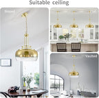 WUZUPS Gold Chandelier Rustic Farmhouse Industrial Round Ceiling Pendant LED Light Fixture with Gradient Glass Shade for Dining Room Kitchen Island Foyer Entryway, H 20.9" W 15.9", E26 Base