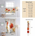 Retro Floral Kitchen Curtains 36 Inch Length, Small Window Curtains Tab Top, Red Yellow Tulips Barm Doors Farmhouse Wooden Light Filtering Short Window Treatments Tier Drapes 27.5"x36" 2 Panel