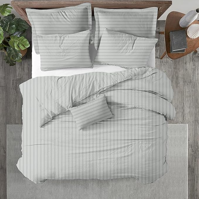 Kotton Culture 120"x120" 1 Pc Super King Plus/Super Oversize King Duvet Cover Only 100% Egyptian Cotton - 600 TC, Zipper Closure & Corner Ties - Fits Only Extra Large Inserts - Striped Silver