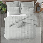 Kotton Culture 3 Pc Twin Size Duvet Cover Set- 100% Egyptian Cotton Sateen 600 TC Ultra Soft Premium Durable Comforter Cover Zipper Closure & Corner Ties (Striped Silver, Twin/Twin XL 68" X 90")