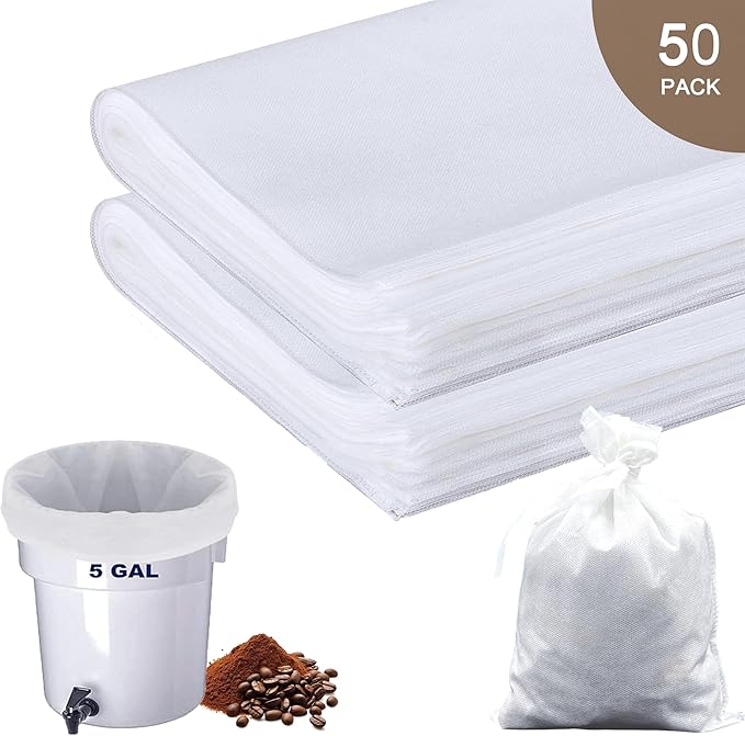 50 Pack Commercial Cold Brew Coffee Filters for 5 Gallon Buckets, 20" X 20" Commercial Cold Brew Bags for Commercial Model Cold Brew Coffee Makers, Brew Up To 5 LBS Coffee