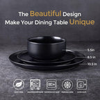 LERATIO Stoneware Dinnerware Sets for 4,Handcarft Ceramic Plates and Bowls Sets,Chip and Scratch Resistant Dishes, Dishwasher & Microwave Safe, Oven safe,Reactive Glaz-Black