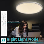 24 Inch Round Led Ceiling Light Fixture, Ultra Thin Flush Mount, Dimmable with Remote Control, 56W, 5600 Lumen, Modern, Silver, for Kitchen, Dining Room, Bedroom, Living Room, Home Office