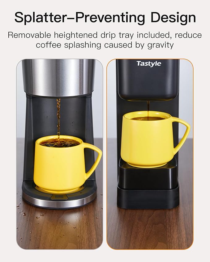 Single Serve Hot & Iced Coffee Maker with Strong Brew, 40oz Removable Reservoir, 6 Brew Sizes, Compatible with K Cup and Grounds, Compact for Home, Office, RV and Dorm, Black (2.0 Version)