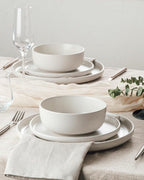 Famiware Milkyway Plates and Bowls Sets, 24 Pieces Dinnerware Sets, Reactive Glaze Dish Set, Stoneware Dishes Set for 8, Matte White