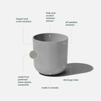 Veradek Round Lima Plastic Planter Pots for Indoor/Outdoor Garden Use, Gray, Suitable for Small to Large Succulent Plants, Flowers, Modern Interior Plants