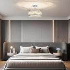 Crystal Chrome Ceiling Light, Modern Semi Flush Mount Ceiling Lighting Fixture, Round Hallway Lighting Fixtures Chandelier for Kitchen Entryway Bedroom Dining Room, 3-Light, 12.2 Inch