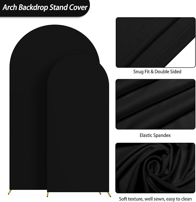 Fomcet Set of 2 Wedding Arch Cover 6FT, 7.2FT Black 2-Sided Round Top Spandex Arch Backdrop Cover Fitted Fabric for Birthday Party Baby Shower Wedding Arch Stand Decoration