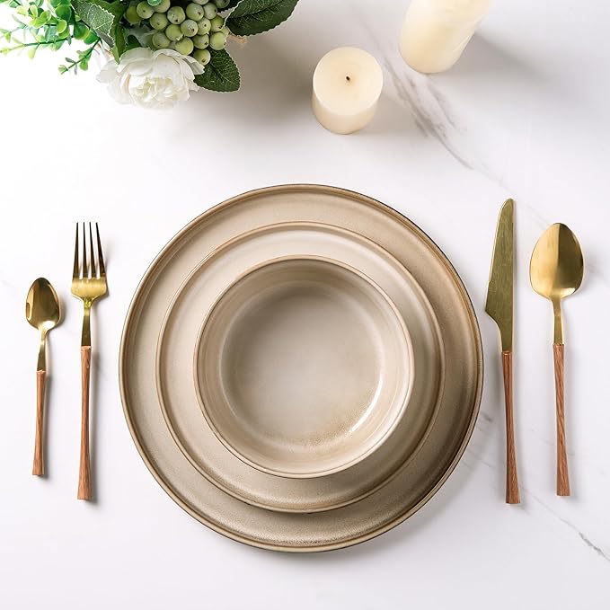 AmorArc Stoneware Dinnerware Sets,Round Reactive Glaze Ceramic Plates and Bowls Set,Highly Scratch Resistant | Dishwasher & Microwave Safe Dishes,Service for 6 (18pc)