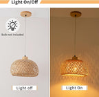 18inch Bamboo Rattan Pendant Light, Hand-Woven Wicker Boho Hanging Ceiling Light Fixture, Beige Pendant Lamp Rustic Farmhouse Chandelier for Kitchen Island, Dining Room, Bedroom, Living Room