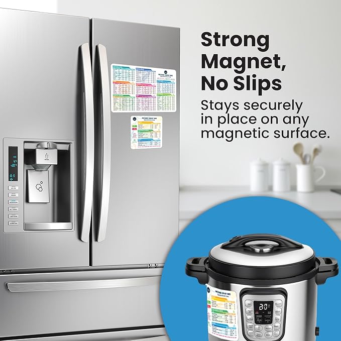 Instant Pot Cooking Times Chart - Pressure Cooker Accessories Cook Times - Easy to Use & Clean Strong Magnet Kilograms - Instant Pot Cheat Sheet Magnet Set Quick Reference Guide (White)