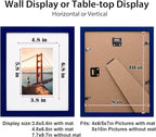 KINLINK 8x10 Picture Frame Navy, Solid Wood Frames with Acrylic Plexiglass for Pictures 4x6/5x7 with Mat or 8x10 without Mat, Tabletop and Wall Display Photo Frame, Set of 4