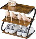 Small 3-Tier Shoe Rack, Z-Frame Wooden Shoe Shelf with Durable Metal Shelves for Hallway, Living Room, Closet, Bedroom (17.2”)