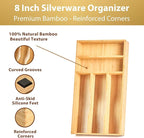 Umilife Bamboo Kitchen Drawer Organizer, 8 Inch Silverware Utensils Tray Holder for Small Drawer, Wood Caddy for Flatware Cutlery Knives