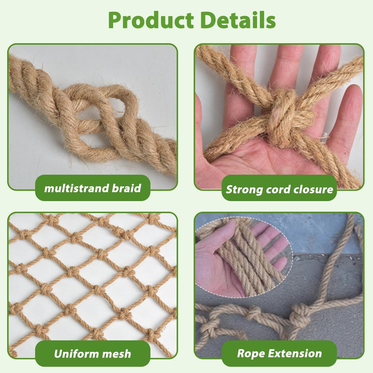 Natural Jute Hemp Rope Net,8mm Thick Safety Anti-Fall for Children Pet,Balcony Stairs Garden Playground Protection Net,Indoor & Outdoor Decor (Size:4M*8M(13.1FT*26.2FT))
