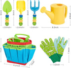 FITNATE Green Kids Garden Tools Set,6 PCS Gardening Tools for Kids Including Watering Can, Shovel, Rake, Fork, Children Gardening Gloves and Garden Tote Bag, All in One Set