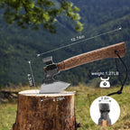 Wood Splitting Axe with Leather Sheath,Camping Hatchet with 10.74" Solid Handle,Bushcraft Axe with Hammering for Gardening,Chopping, Felling, Survival,Carving