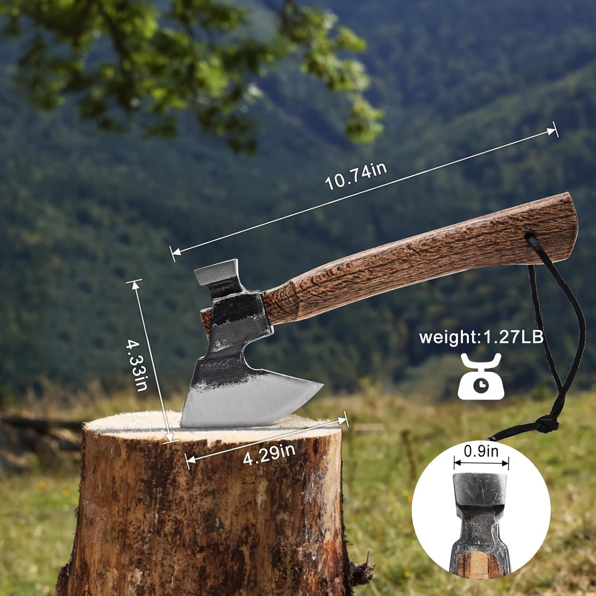 Wood Splitting Axe with Leather Sheath,Camping Hatchet with 10.74" Solid Handle,Bushcraft Axe with Hammering for Gardening,Chopping, Felling, Survival,Carving