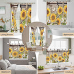 Farmhouse Sunflowers Kitchen Curtains 36 Inch Length, Small Window Curtains Tab Top, Rustic Barn Doors Flowers Butterfly Wooden Light Filtering Short Window Treatments Tier Drapes 27.5"x36" 2 Panel