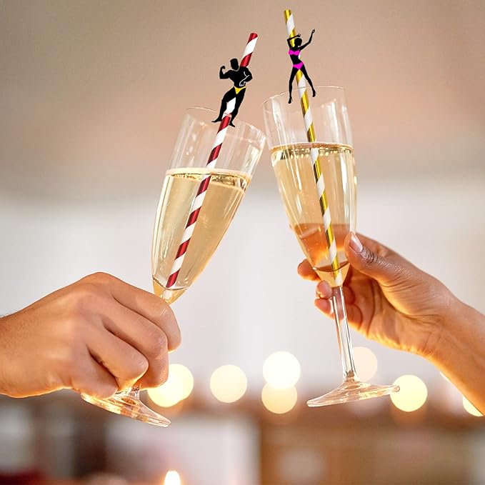 BLUE TOP 30 PCS Bachelorette Party Funny Dancing Paper Straws,Men and Felame Pole Dancer Drinking Straws, great decoration for cocktail and drinks, great to use at Valentine's Day or Birthday Parties