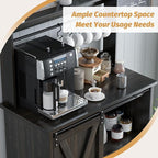 4ever2buy Farmhouse Coffee Bar Cabinet with Sliding Barn Door, 50'' Farmhouse Buffet Cabinet with 6 Hooks, Coffee Bar with Hutch for Living Dining Room, Dark Oak