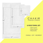 Chakir Turkish Linens | Hotel & Spa Quality 100% Cotton Premium Turkish Towels | Soft & Absorbent (8-Piece Towel Sets, White)