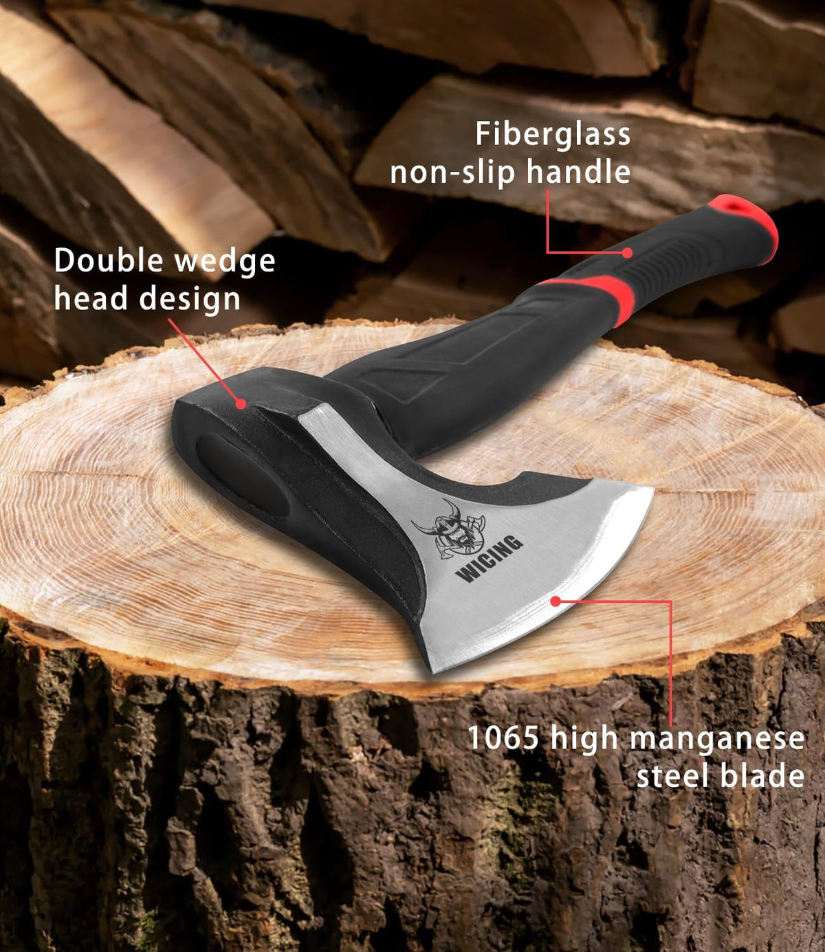 15 inch Hatchet for Small to Medium Size Kindling, Splitting Axe 1065 High Manganese Steel and Ergonomic Fiberglass Handle, 2.3 pounds