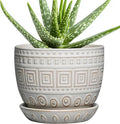 G EPGardening Ceramic Pots for Plants - 5 Inch Plant Pot Indoor with Drainage Hole and Saucer, Outdoor Flower Pot, Decorative Round Planter for Succulent Orchid Snake Plants, White