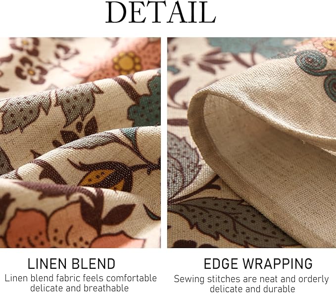 ISAENNE Designer Boho Floral Round Tablecloth,Linen Lotus Flower Pattern Colorful Indoor Table Cloth,Durable Decor Tablecloths for Dining Thanksgiving Kitchen Christmas,Diameter 67"-Hazel A
