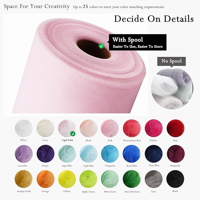 Light Pink Tulle Fabric Rolls 54 Inch by 20 Yards Tulle Bolt Spool for Wedding Decorations DIY Tutu Baby Shower Table Skirt Ceiling Decor Birthday Party Craft Supplies