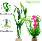 Fish Tank Accessories Aquarium Decorations Rock Plants, 20pcs Green Fish Tank Decorations Plants and Cave Rock Decoration Decor Set, Fish Tank Decor, Aquarium Decor Plastic Plants