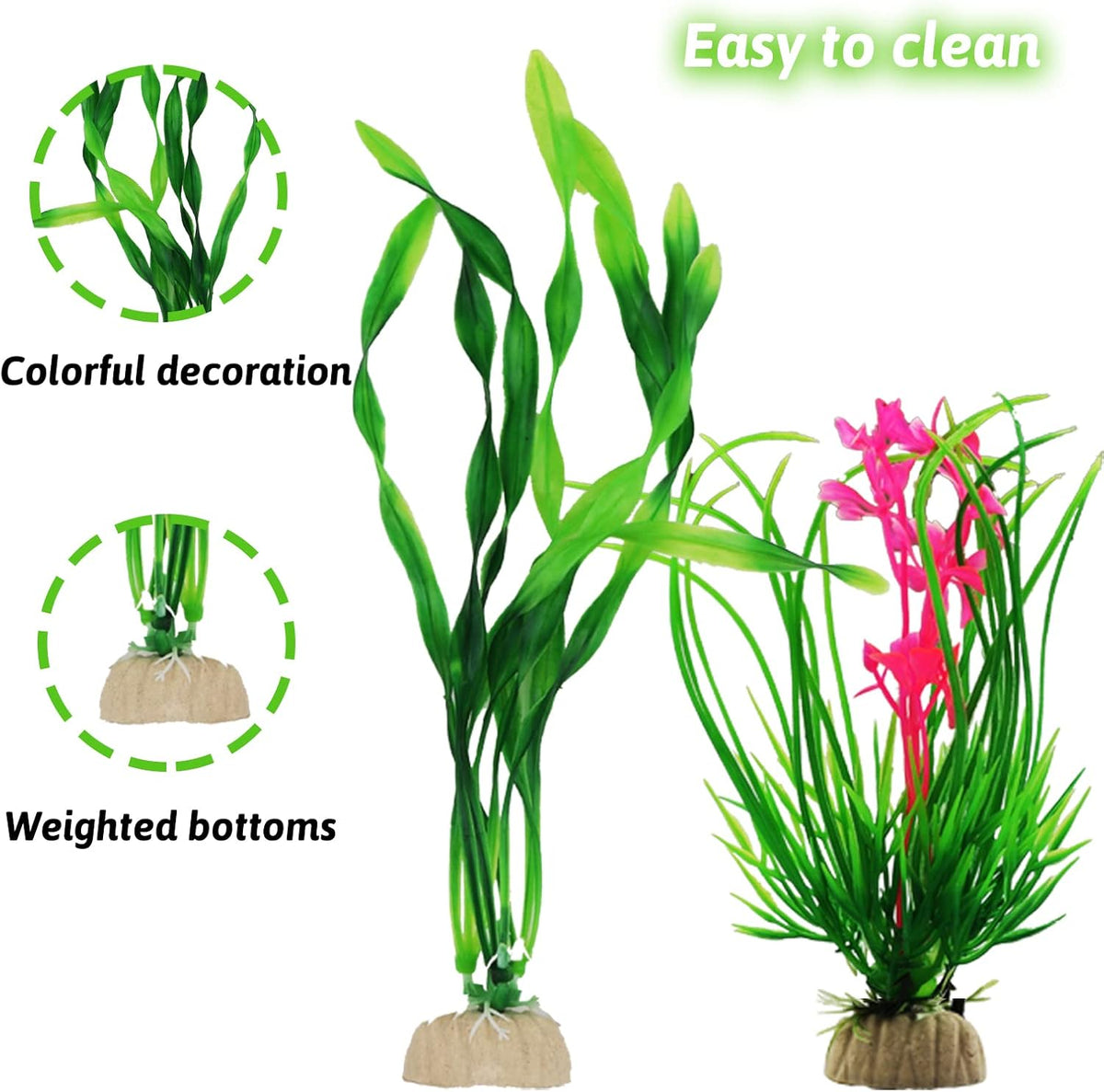 Fish Tank Accessories Aquarium Decorations Rock Plants, 20pcs Green Fish Tank Decorations Plants and Cave Rock Decoration Decor Set, Fish Tank Decor, Aquarium Decor Plastic Plants