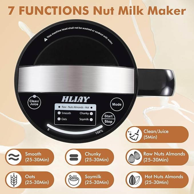 Automatic Nut Milk Maker Machine 50oz(Built-in Strainer), 6-7 Cups Per Batch, 100% Food Grade Stainless Steel 7-IN-1 Multifunctional Almond Milk Maker for Homemade Oat, Coconut, Soy&Plant Based Milks