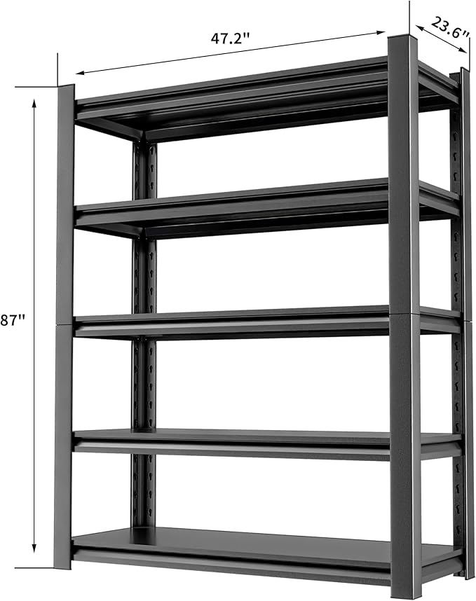 5-Tier Heavy Duty Steel Garage Shelving Unit, Adjustable Metal Utility Shelves, Industrial Storage Rack for Garage, Warehouse, and Storage Solutions 24" D x48 W x87 H