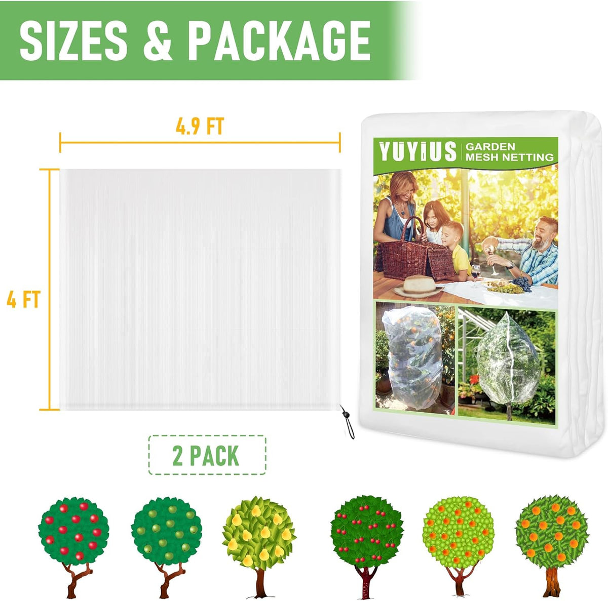 Fruit Tree Netting, Blueberry Bush Netting Cover for Garden Protection, 2Pcs 4x4.9 FT Garden Plant Netting Pest Barrier for Raised Beds, Bug Mesh Net from Cicadas, Bird for Strawberry, Tomato