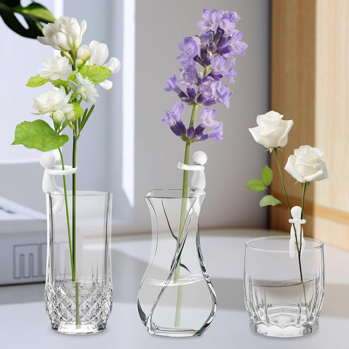 Plant Propagation Buddy, Plant Cutting Holders People, Plant Nurturing Decorative Plant Supports, Propagation Friends for Indoor Gardens or for Sprouts, Stems, Shoots and Cuttings(3PCS-White)