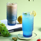 6pcs Hobnail Drinking Glasses Set, 16 oz Vintage Glassware Drinking Glasses, Gradual Blue Water Glasses Tumbler, Cups for Kitchen, Juice, Beer, Cocktail, Whiskey