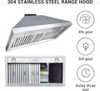 CHETTO C Stainless Steel Range Hood Cover with Quiet Vent Hood Insert Custom Handcrafted Metal Kitchen Fan with Towel Rack LED Light 36"W x27"D x27"H Brushed Stainless Steel Island Mount
