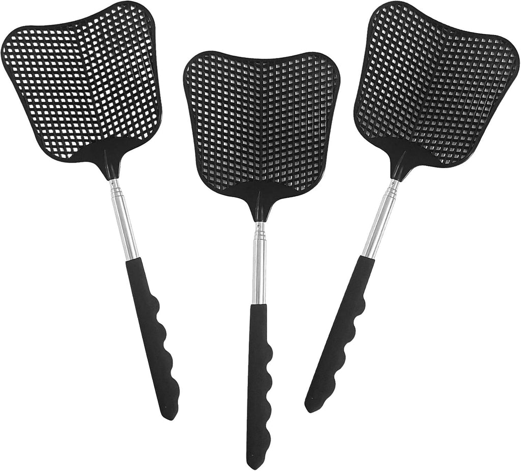Wapodeai 3 pcs Fly Swatter, Fly Swatters Plastic Telescopic, Large Bug Swatter That Work for Indoor and Outdoor. (3 Black)