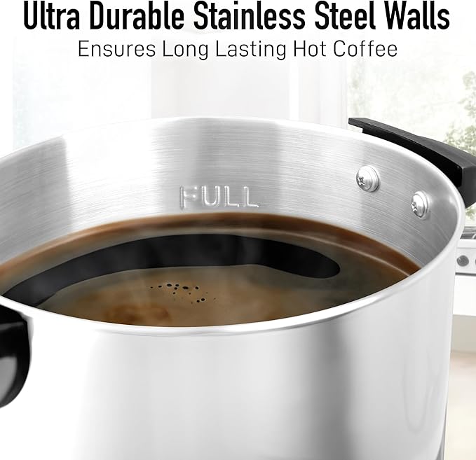 Zulay Commercial Coffee Maker Stainless Steel - Coffee Urn With Twist-Lock Lid & Cool-Touch Handles - Quick-Brewing Coffee Maker With Keep-Warm Mode For Events & Catering - 40 Cup Silver