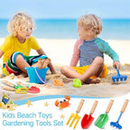 8" Kids Gardening Tools, Metal Beach Sandbox Digging Toys with Wooden Handle, Including Shovel, Rake, Fork and Trowel, Garden Sand Snow Tools for Children Gift Outdoor Gardening(24 Pcs)