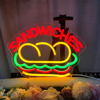 Sandwiches Neon Sign Sandwich Sign Food Neon Signs for Wall Decor, Sandwich Decorate for Home Kitchen Restaurant Store Fast Food Man Cave Party Decor, 12.9" x 9.2"