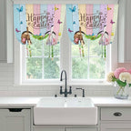 Tie Up Curtains,Happy Easter Rabbit Butt Egg on Daisy Leaf Adjustable Rod Pocket Window Shade Curtain Drape Bufferfly on Wood Barn Tie-Up Valance for Kitchen Bedroom Living Room Windows,46"x63"
