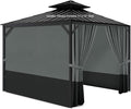 Gazebo Privacy Curtains 11' x 13' with Zipper 4-Panels Side Wall Universal Replacement for Patio, Outdoor Canopy, Garden and Backyard Gray and Black (Curtain Only)