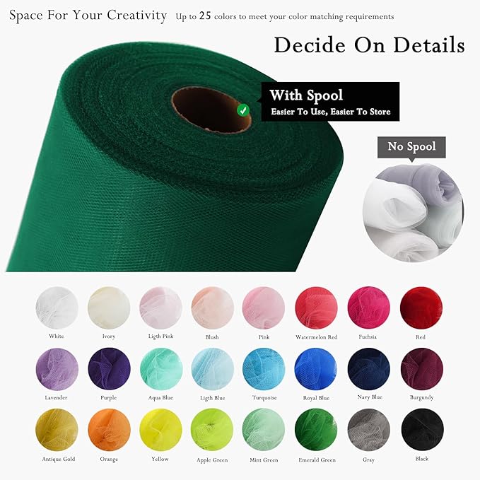 Hunter Green Tulle Fabric Rolls 54 Inch by 40 Yards Tulle Bolt Spool for Wedding Decorations DIY Tutu Baby Shower Table Skirt Ceiling Decor Birthday Party Craft Supplies